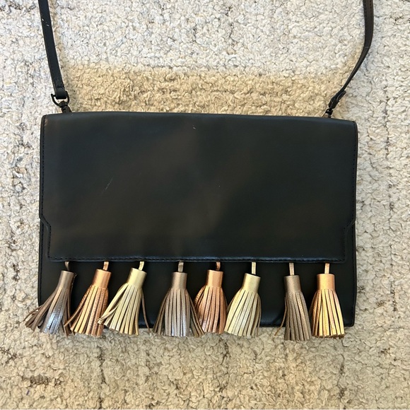 Rebecca Minkoff Black Leather Tassel Crossbody Purse - Picture 2 of 8